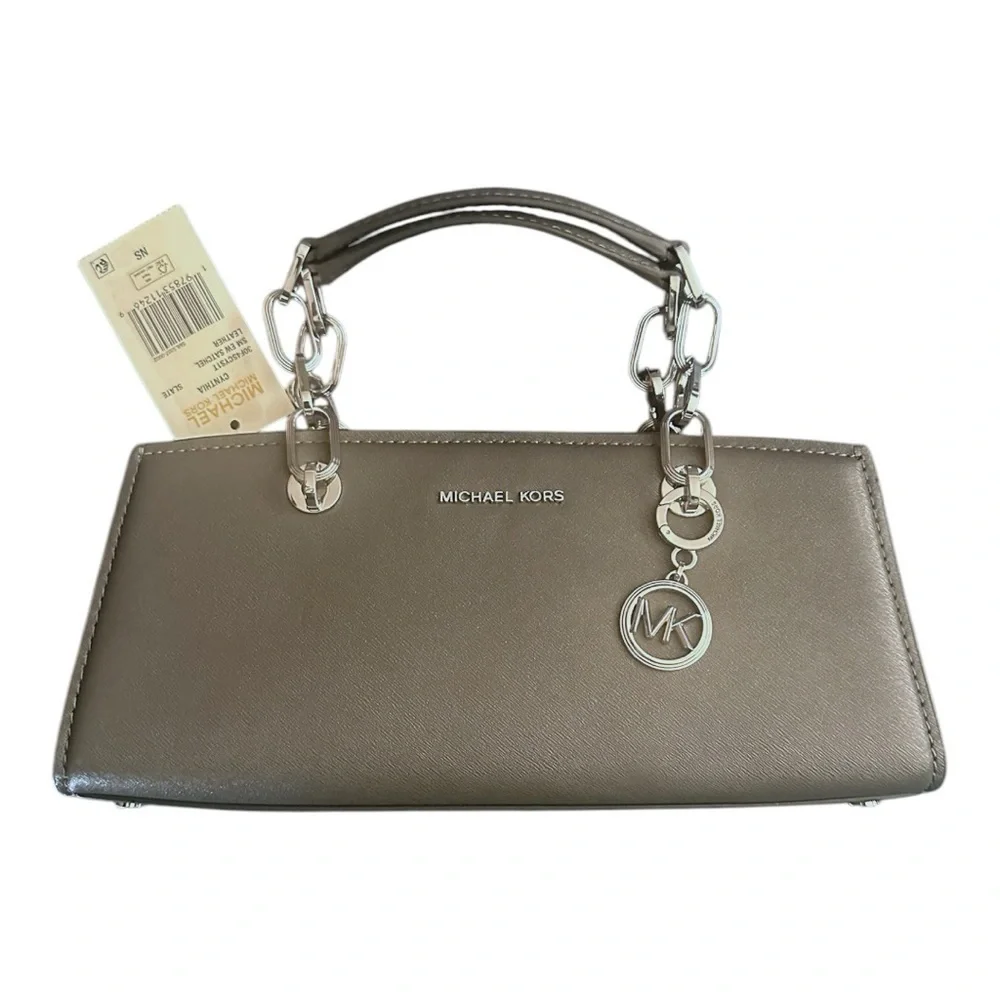 Michael Kors Cynthia Small Satchel Slate Leather NWT Silver Hardware Great Gift!